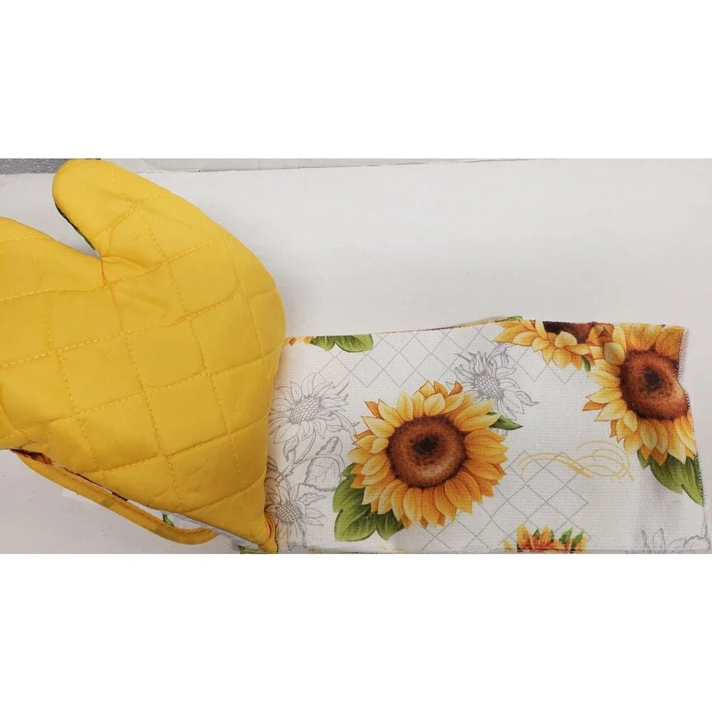 3 pc KITCHEN SET:1POT HOLDER,1OVEN MITT,1MICROFIBER TOWEL,SUNFLOWERS & BIRD,K&Co